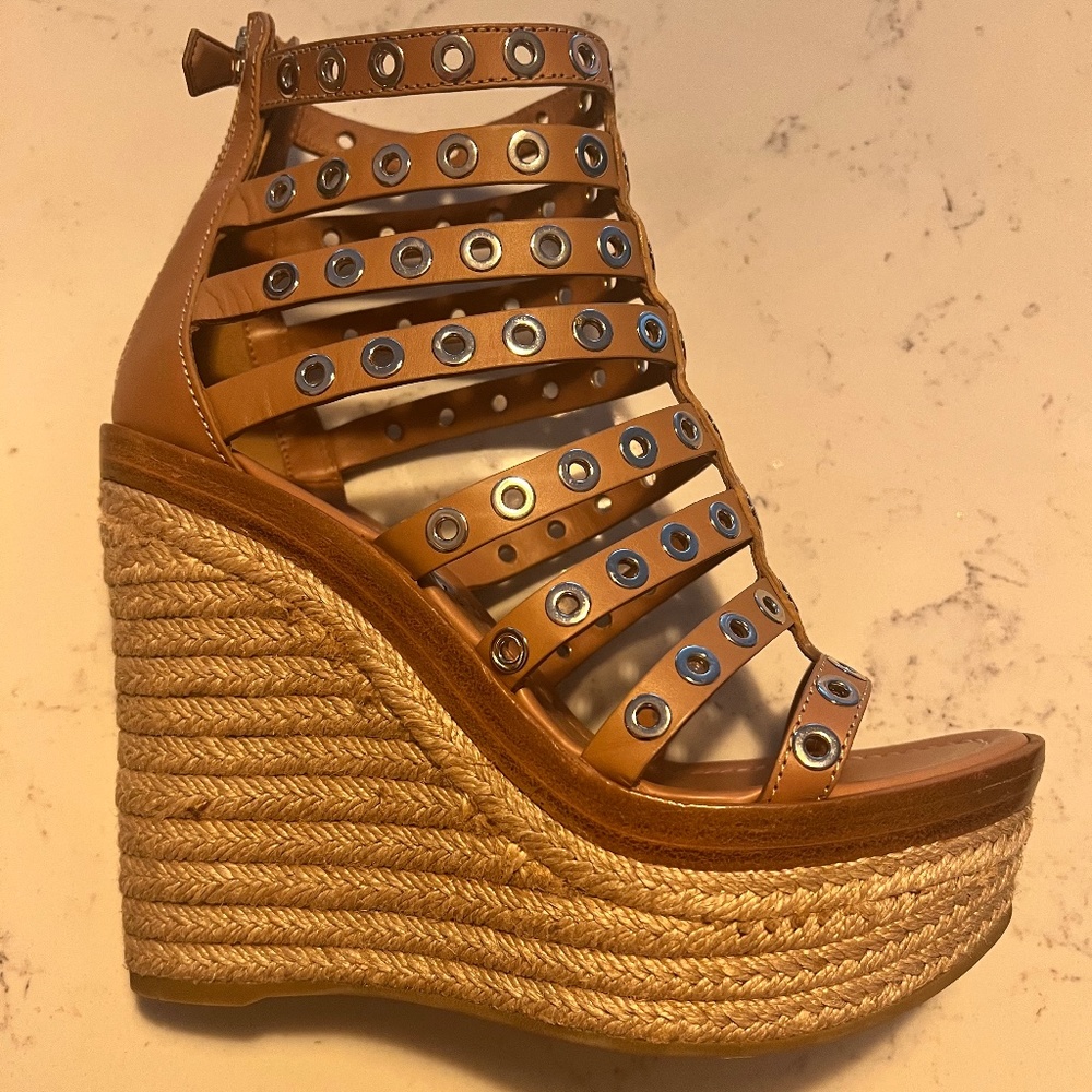Prada wedges tan leather
